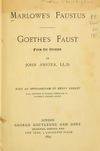 Marlowe's Faustus/Goethe's Faust